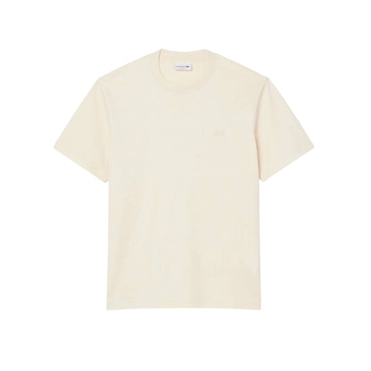 Cream - Front - Lacoste Mens Paris Logo Cotton T-Shirt