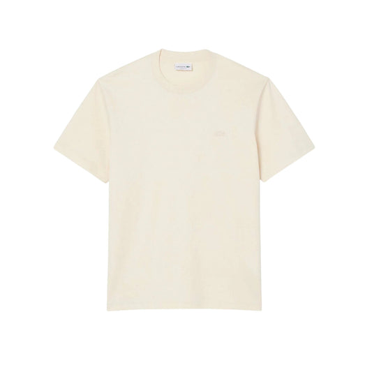 Cream - Front - Lacoste Mens Paris Logo Cotton T-Shirt