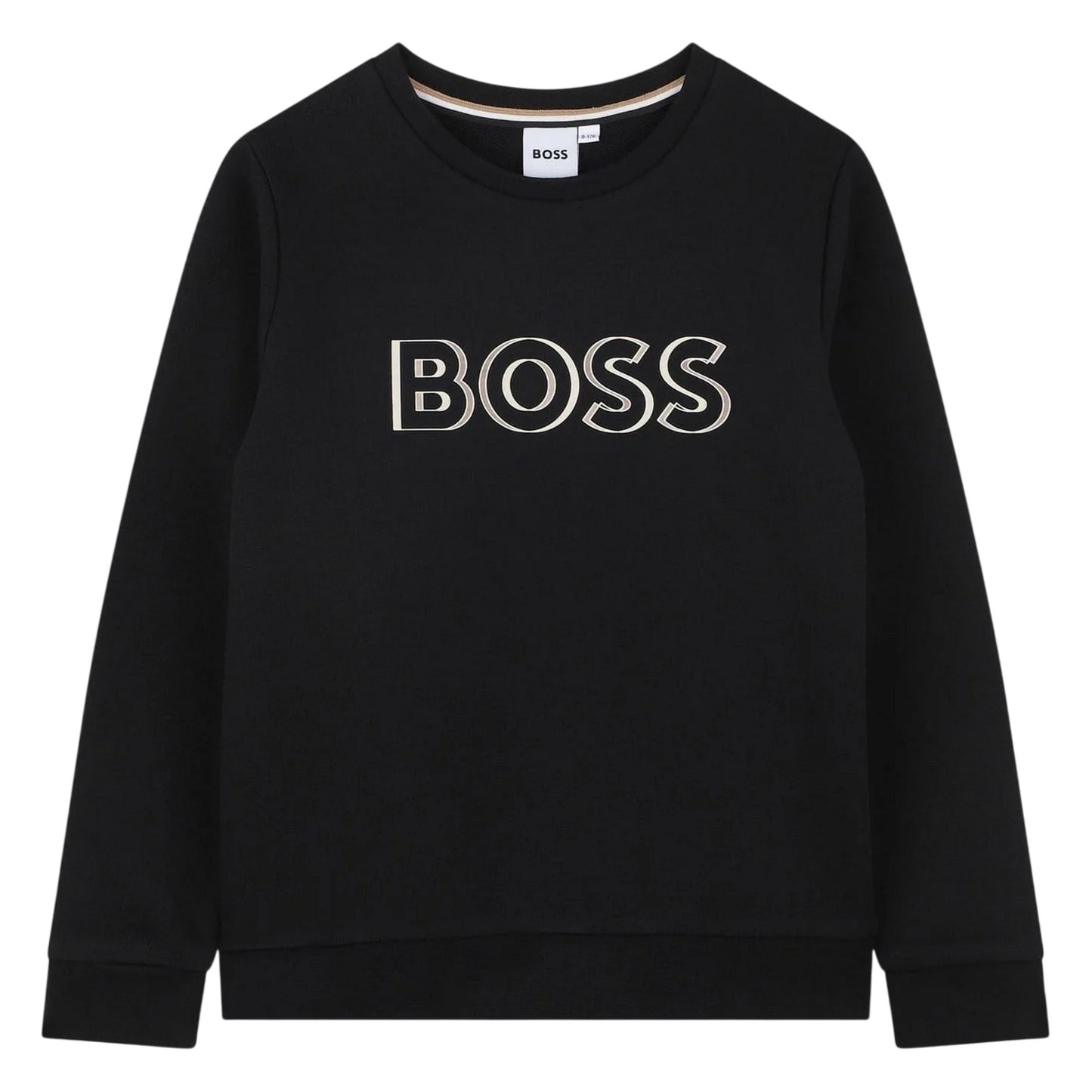 Black - Front - Boss Childrens-Kids Logo Crew Neck Regular Sweatshirt
