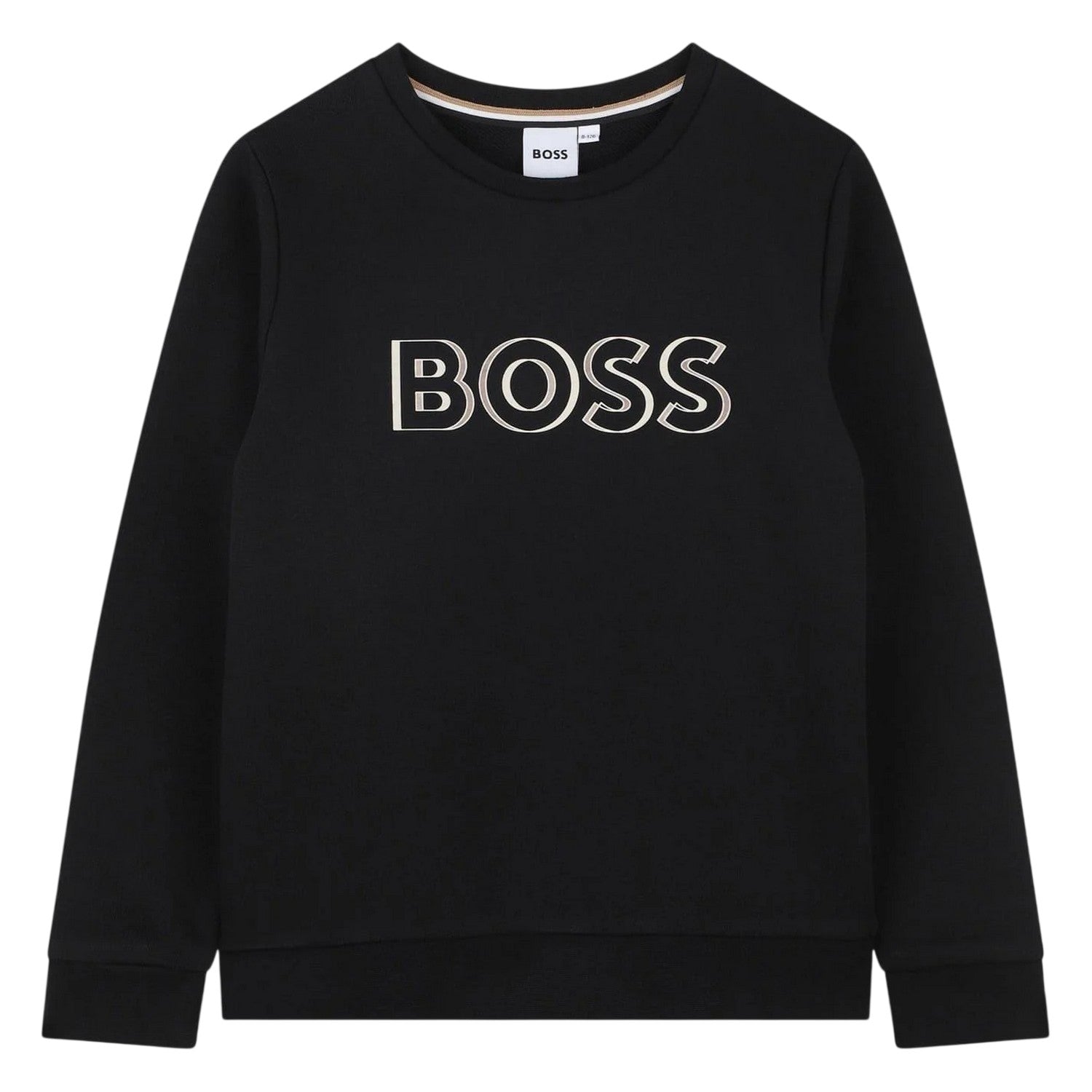 Black - Front - Boss Childrens-Kids Logo Crew Neck Regular Sweatshirt