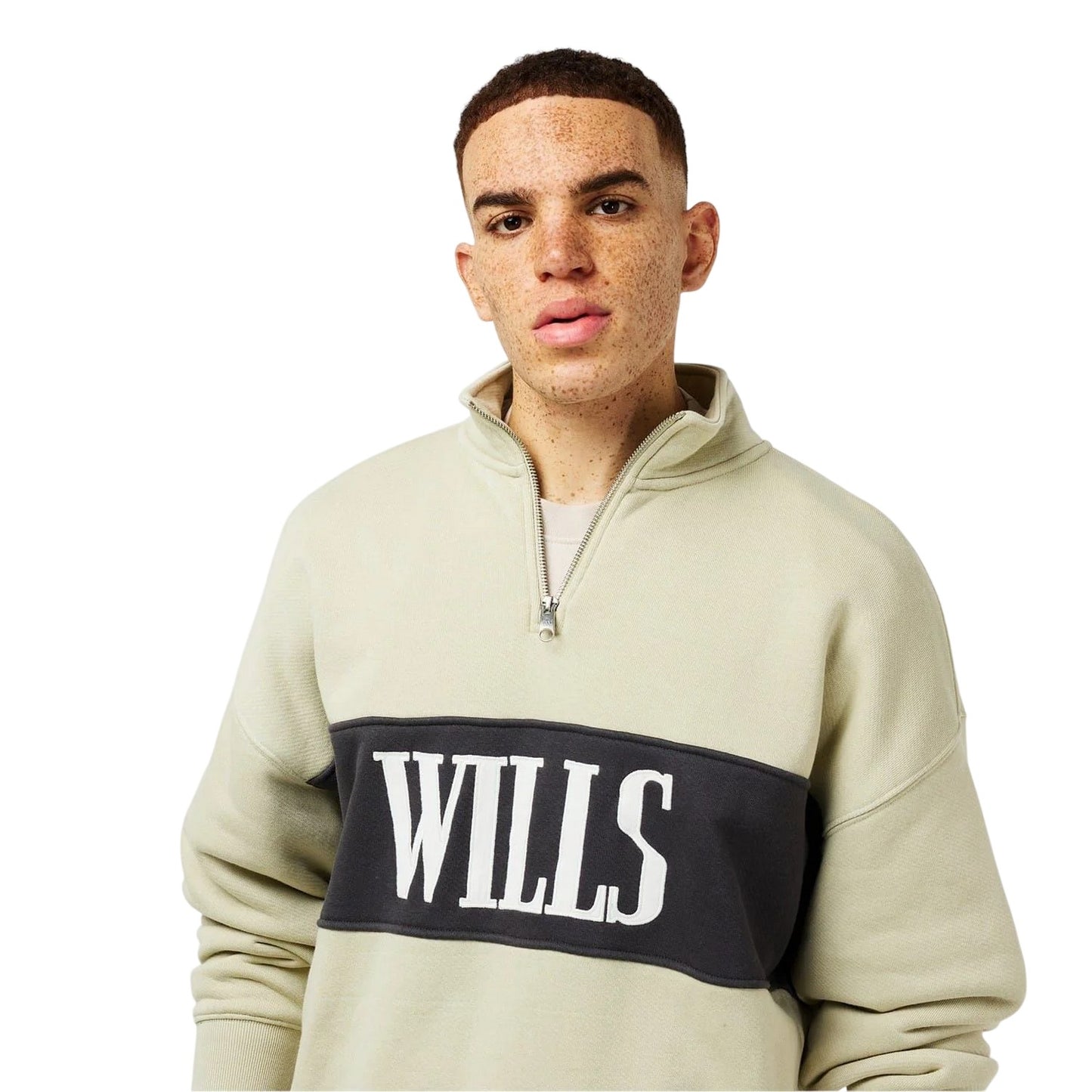 Pistachio - Side - Jack Wills Mens Logo Zip Neck Relaxed Fit Sweatshirt
