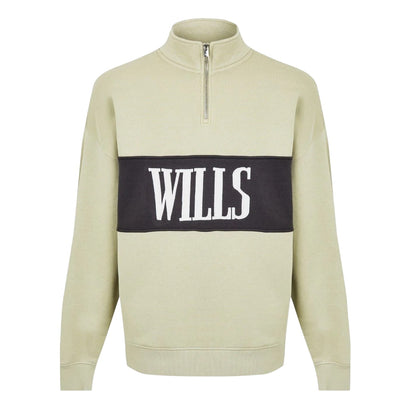 Pistachio - Front - Jack Wills Mens Logo Zip Neck Relaxed Fit Sweatshirt