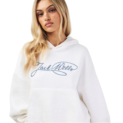 Vintage White - Side - Jack Wills Womens-Ladies Ottoman Ribbed Hoodie