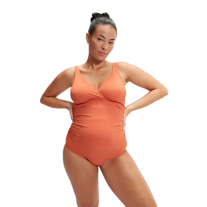 Orange - Front - Speedo Womens-Ladies V Neck Maternity One Piece Swimsuit