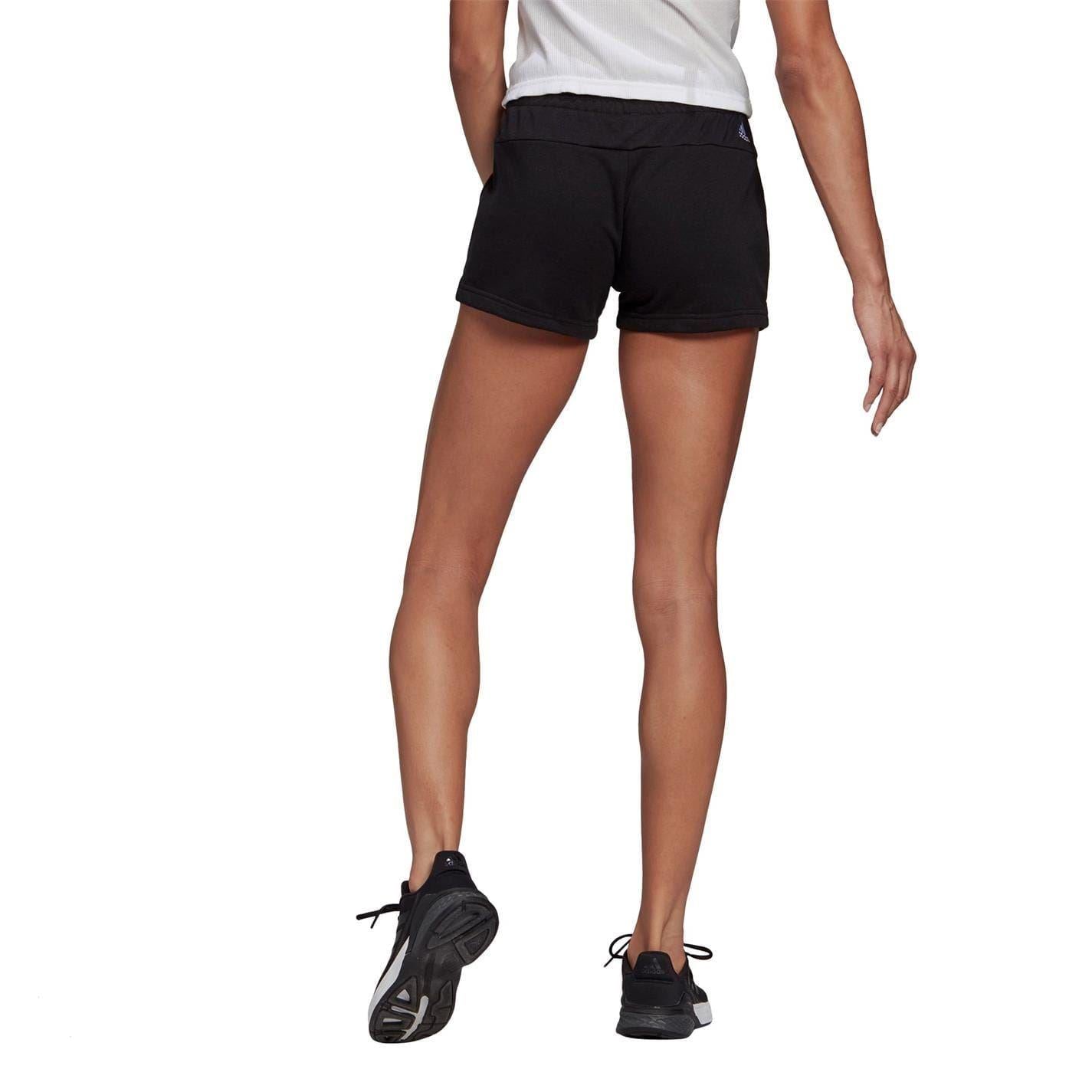 Black-White - Back - Adidas Womens-Ladies Cotton Logo Slim Shorts