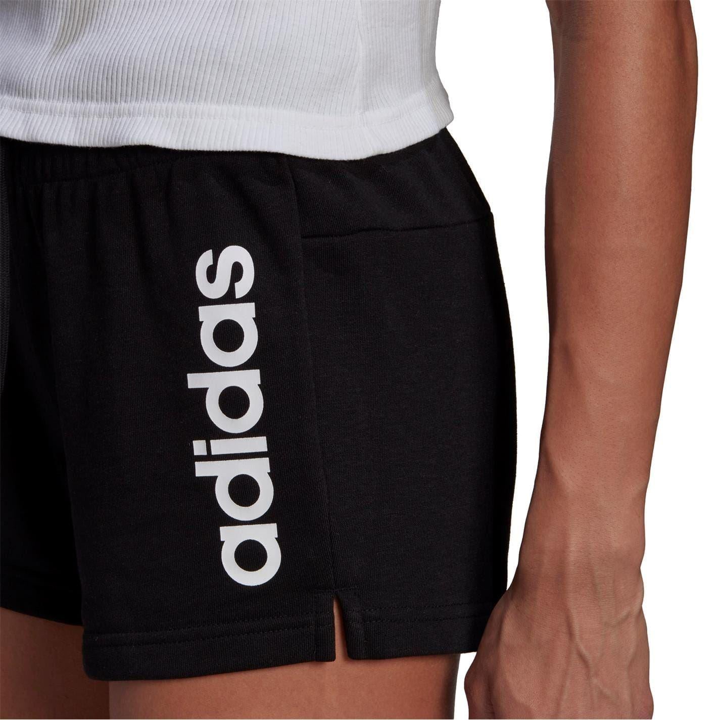 Black-White - Side - Adidas Womens-Ladies Cotton Logo Slim Shorts