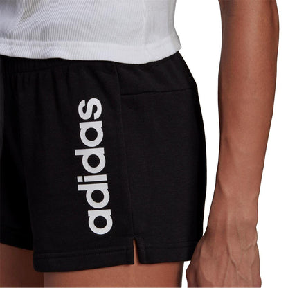Black-White - Side - Adidas Womens-Ladies Cotton Logo Slim Shorts