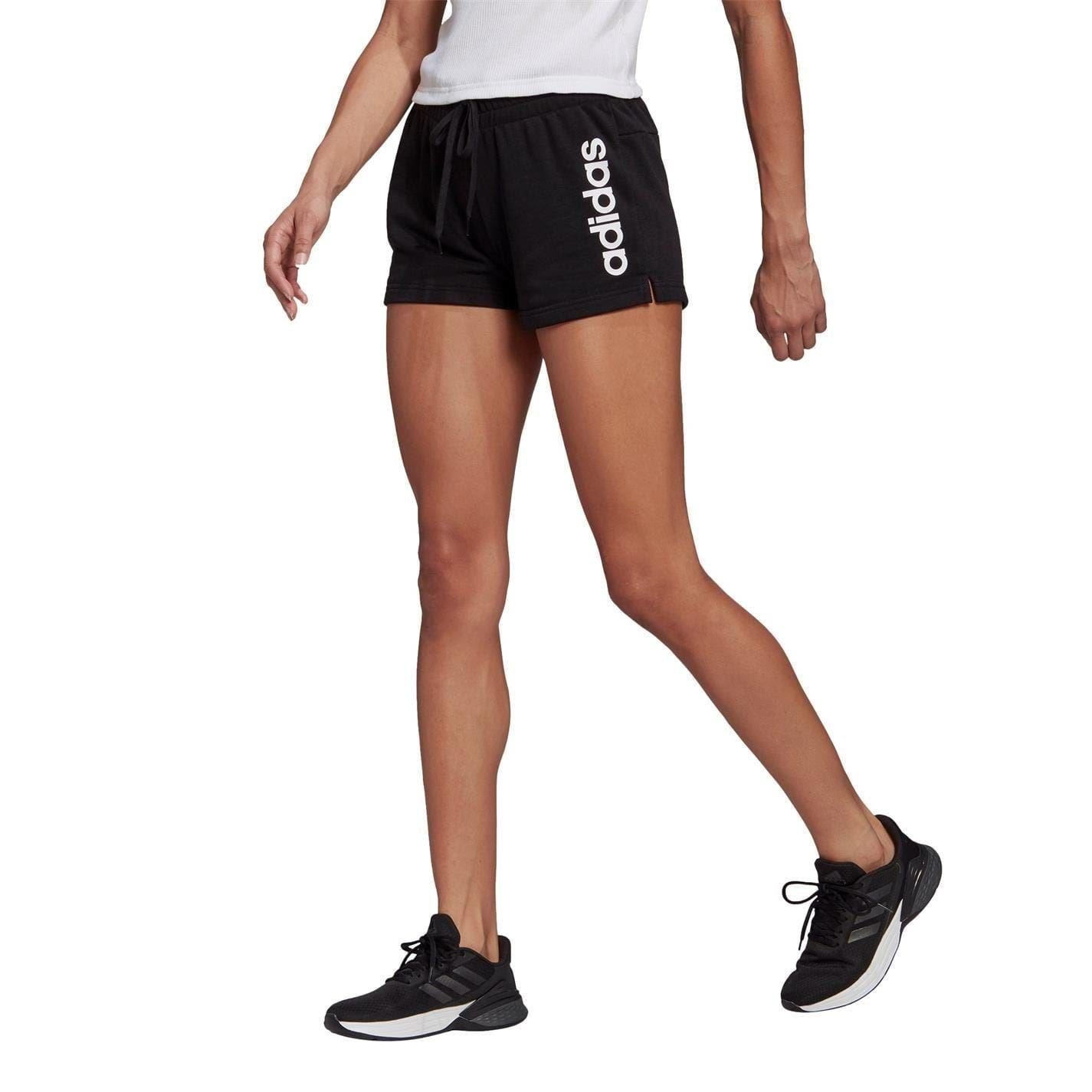 Black-White - Lifestyle - Adidas Womens-Ladies Cotton Logo Slim Shorts