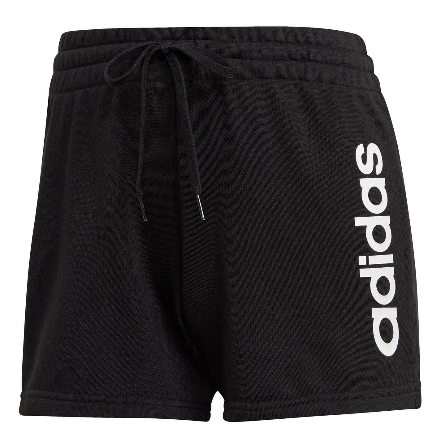 Black-White - Front - Adidas Womens-Ladies Cotton Logo Slim Shorts