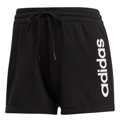 Black-White - Front - Adidas Womens-Ladies Cotton Logo Slim Shorts