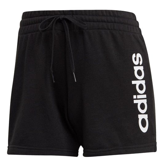 Black-White - Front - Adidas Womens-Ladies Cotton Logo Slim Shorts