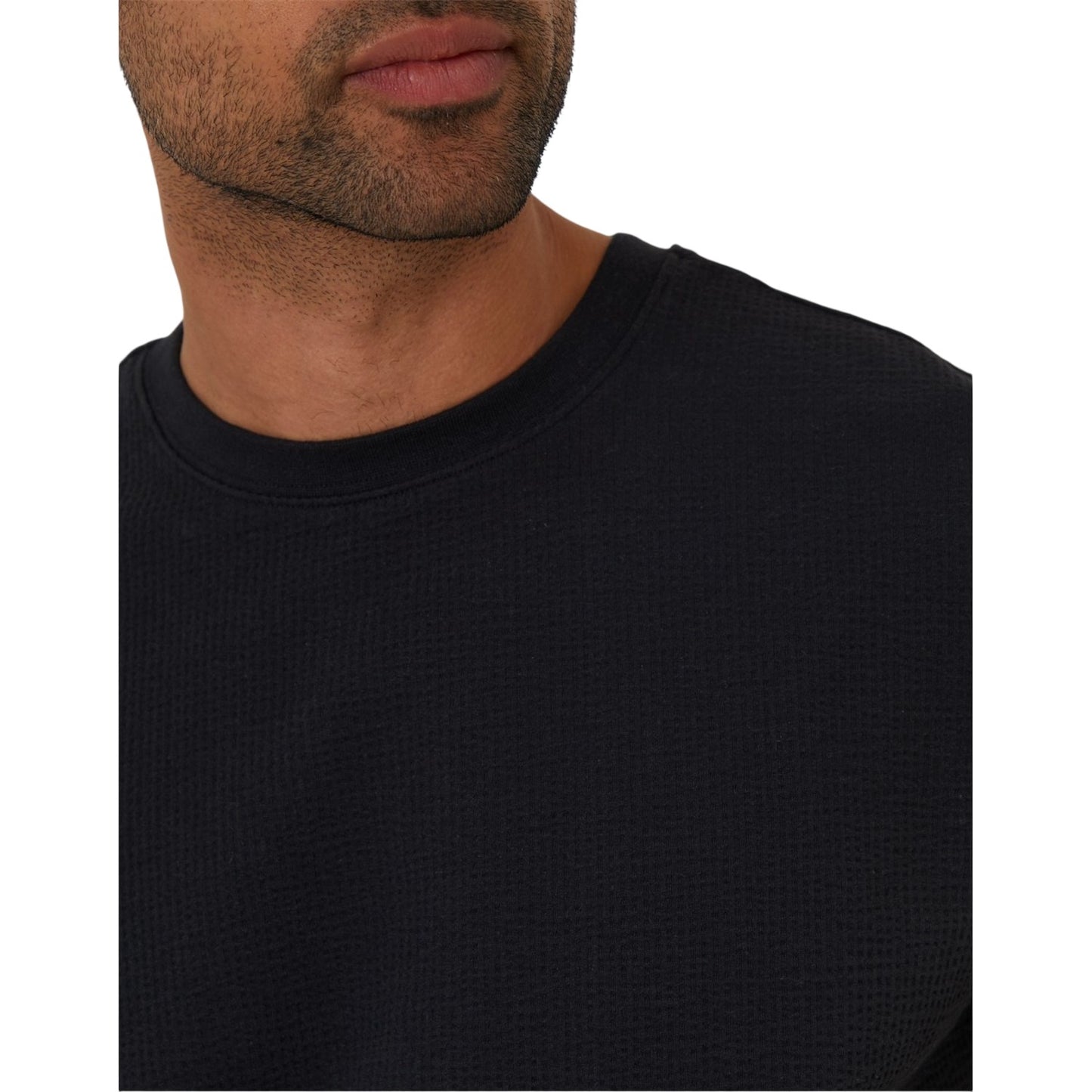 Black - Side - Threadbare Mens Plain Waffle Knit Crew Neck Regular T-Shirt