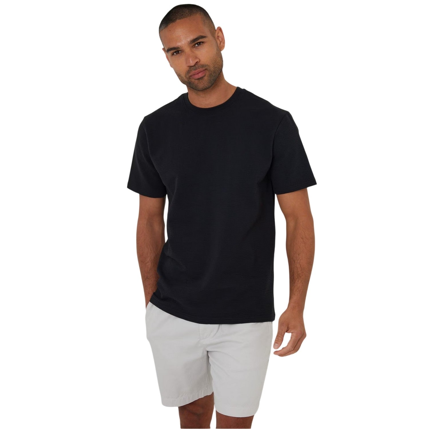 Black - Front - Threadbare Mens Plain Waffle Knit Crew Neck Regular T-Shirt