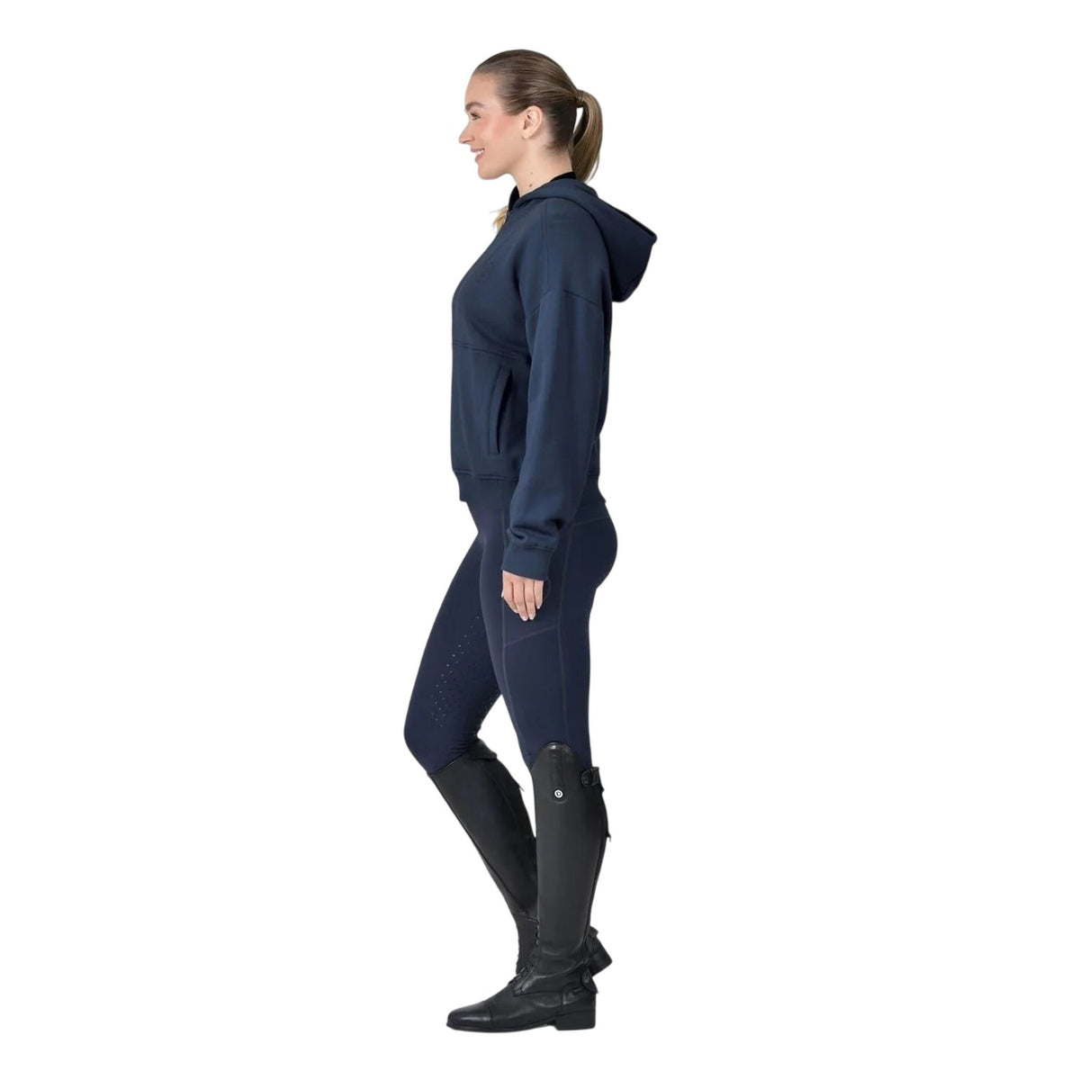 Navy - Side - Dublin Womens-Ladies Fleece Pull Over Hoodie
