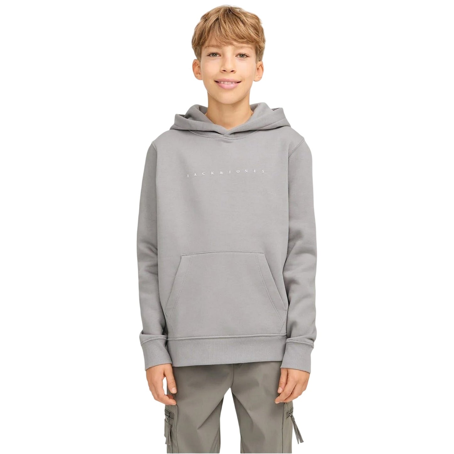 Ultimate Grey - Front - Jack And Jones Childrens-Kids Lettering Stars Hoodie