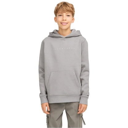 Ultimate Grey - Front - Jack And Jones Childrens-Kids Lettering Stars Hoodie