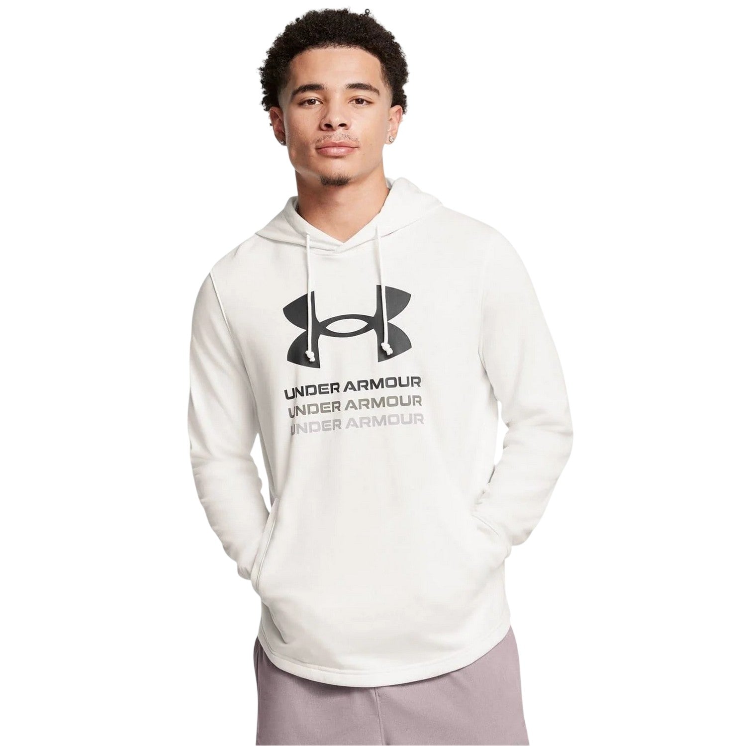 White - Side - Under Armour Mens Rival Terry Graphic Hoodie