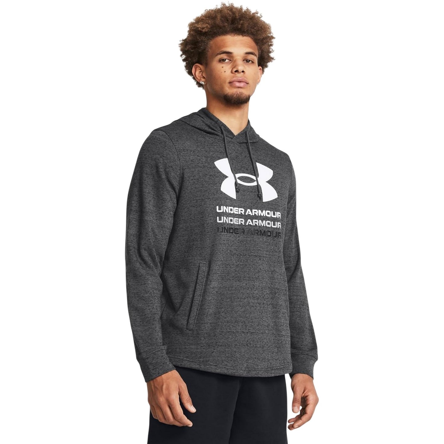 Grey - Front - Under Armour Mens Rival Terry Graphic Hoodie