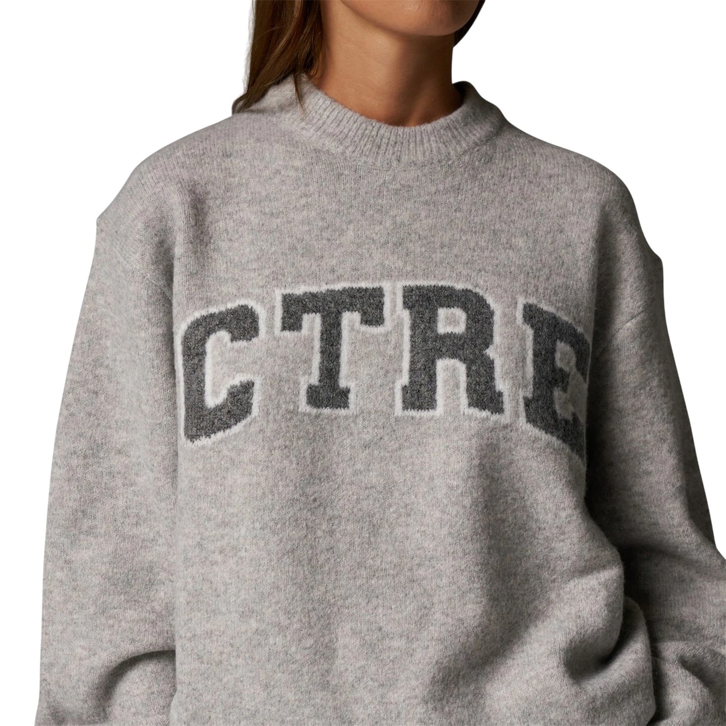 Grey - Side - Couture Womens-Ladies Club Knitted Crew Neck Jumper