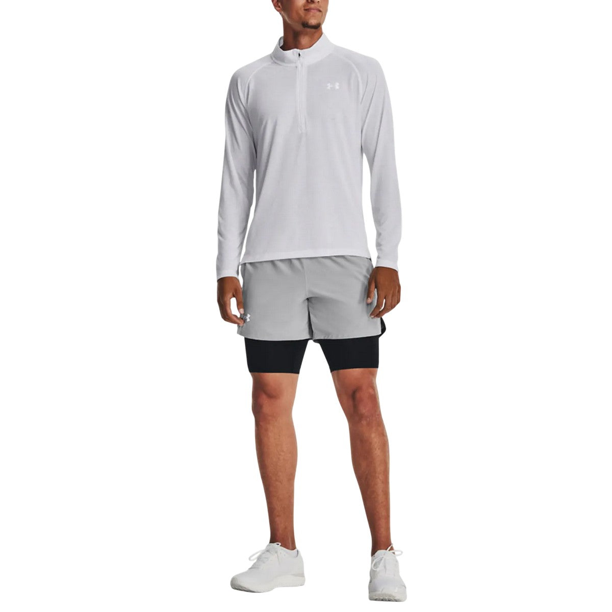 White - Side - Under Armour Mens Streaker Half Zip Warm Up Top