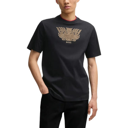 Black - Side - Boss Mens Embroidered Logo Crew Neck T-Shirt