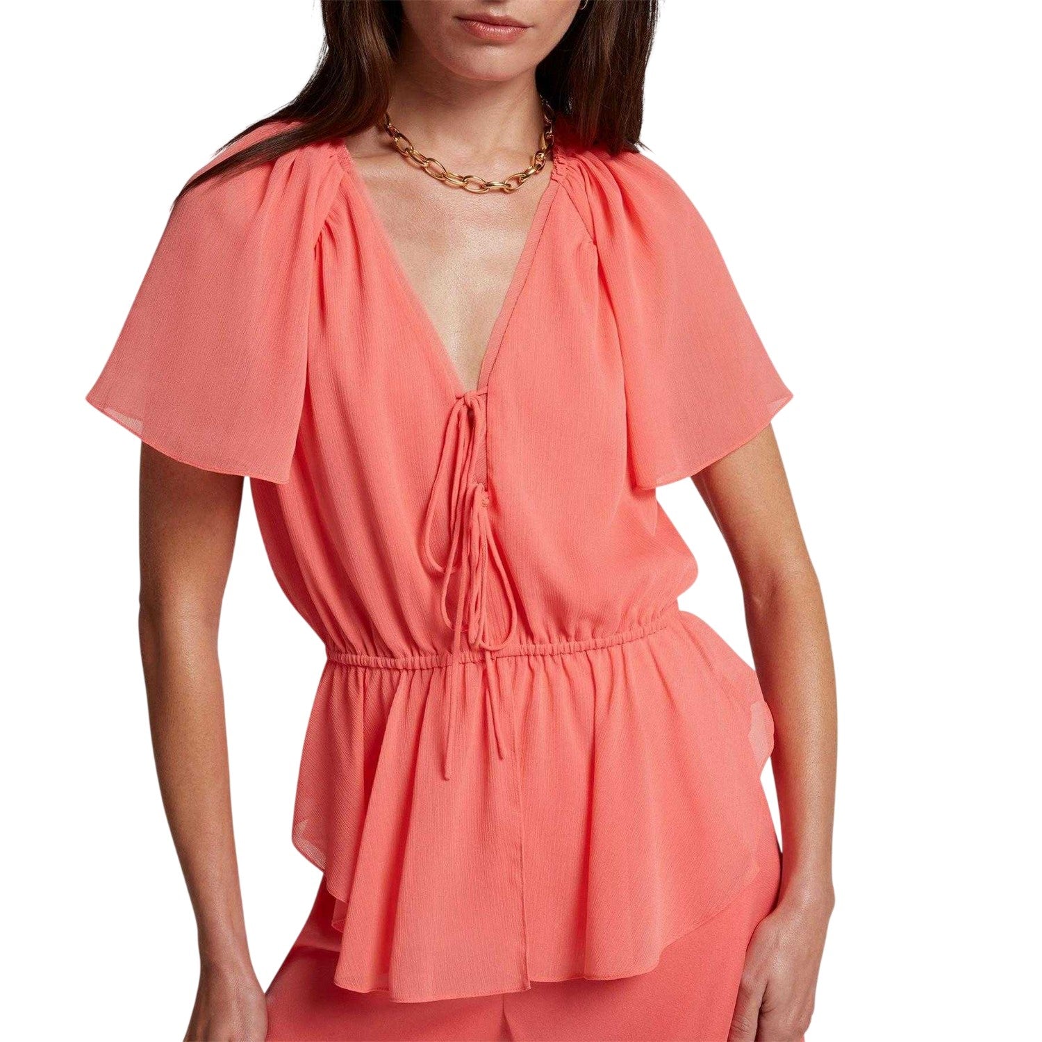 Coral - Side - Ted Baker Womens-Ladies Woven Peplum Top