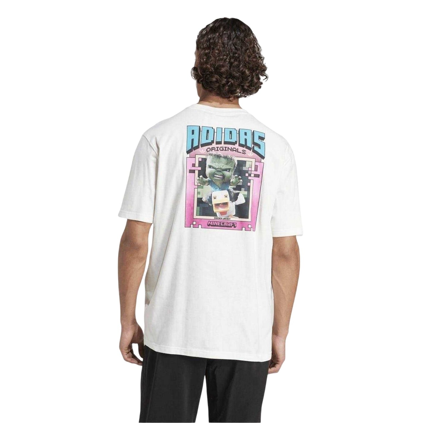 Off White - Back - Adidas Mens Originals Minecraft Crew Neck T-Shirt