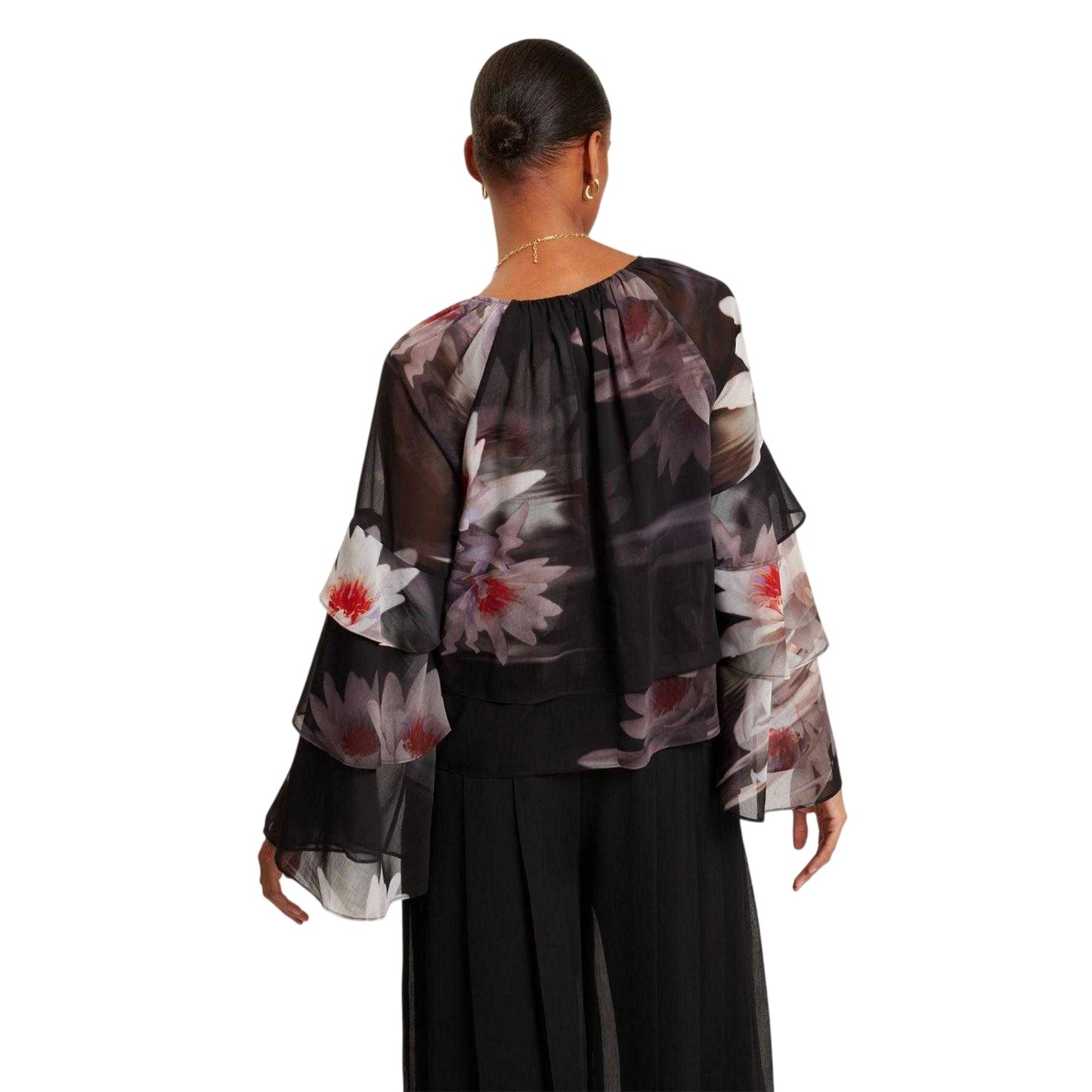 Black - Back - Ted Baker Womens-Ladies V Neck Loose Ruffle Blouse