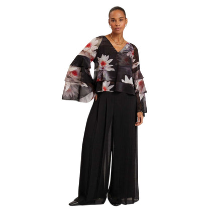 Black - Pack Shot - Ted Baker Womens-Ladies V Neck Loose Ruffle Blouse