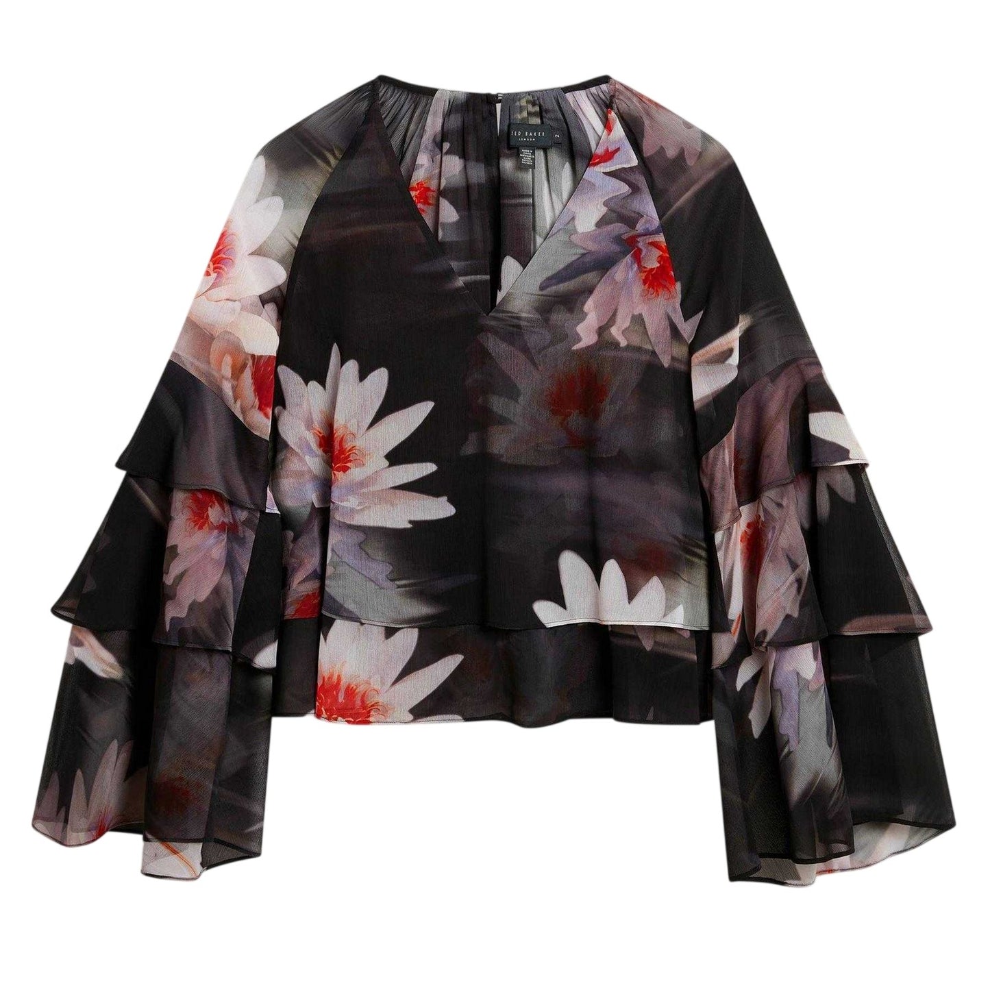Black - Front - Ted Baker Womens-Ladies V Neck Loose Ruffle Blouse
