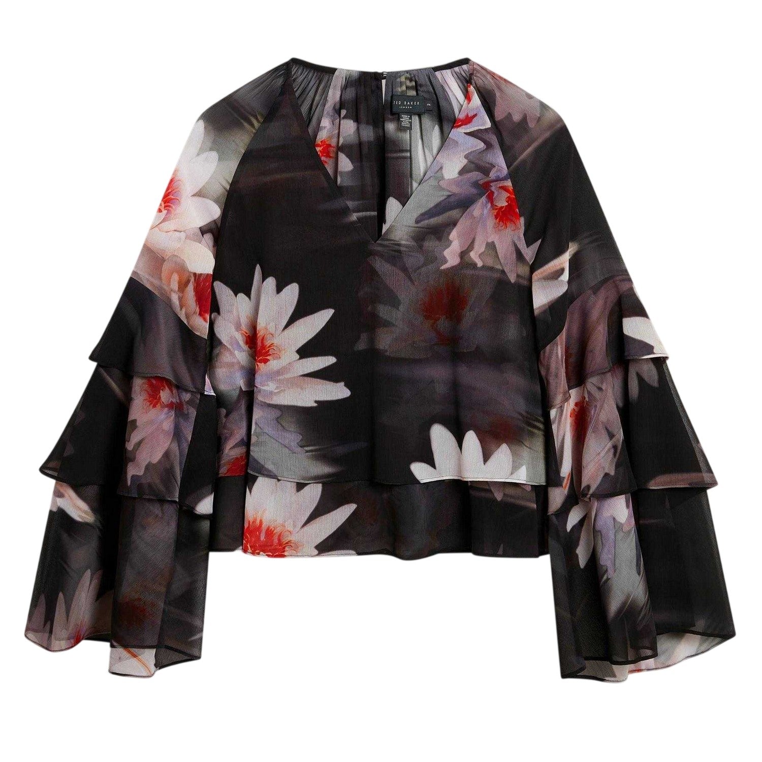 Black - Front - Ted Baker Womens-Ladies V Neck Loose Ruffle Blouse