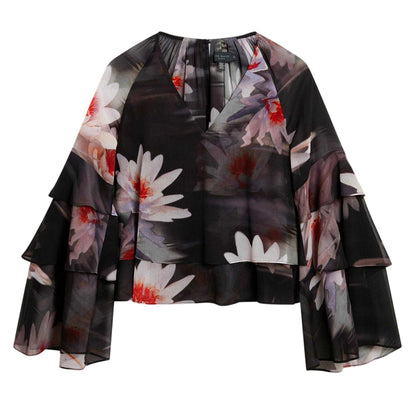 Black - Front - Ted Baker Womens-Ladies V Neck Loose Ruffle Blouse