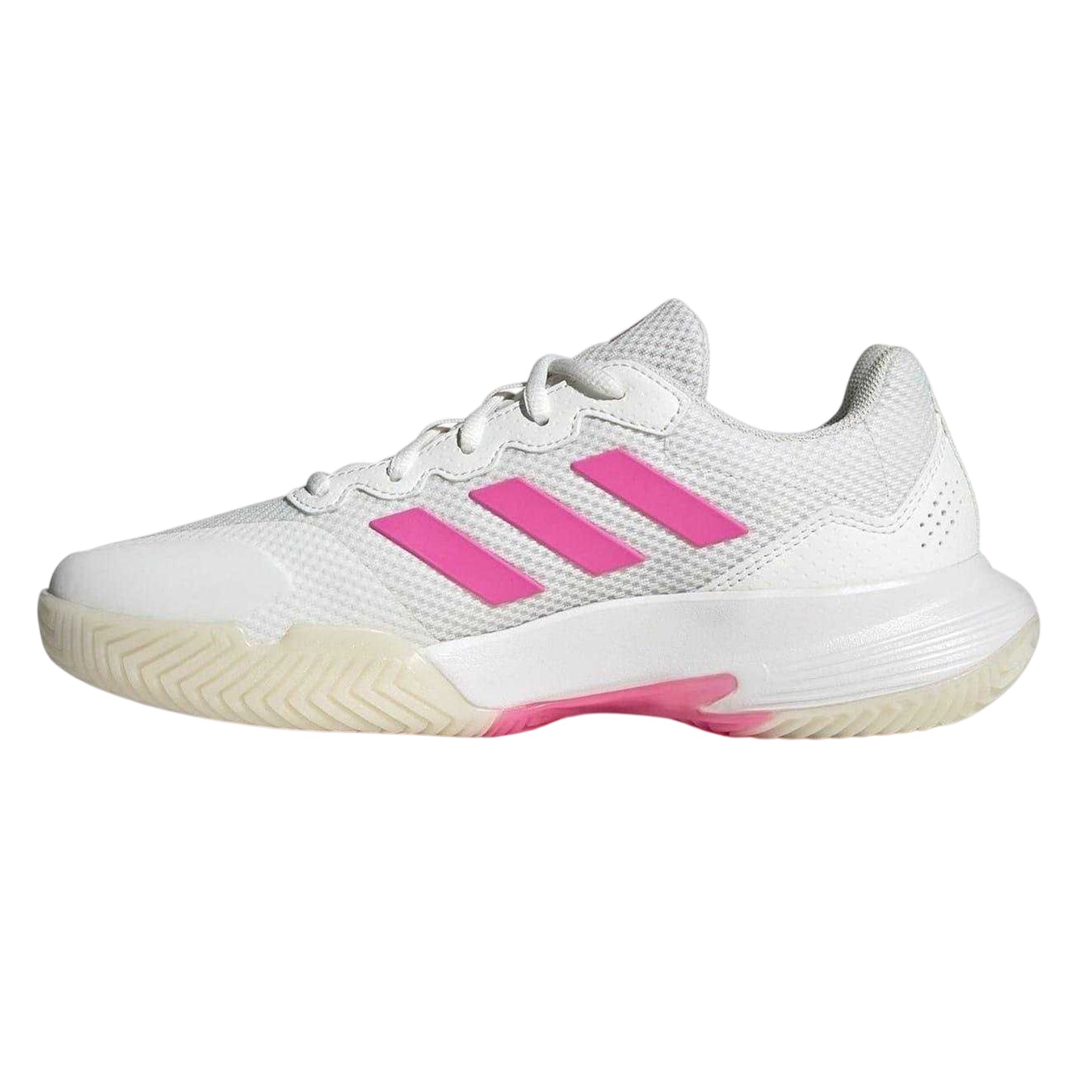 White-Pink-Black - Side - Adidas Womens-Ladies GameCourt 2.0 3 Stripes Tennis Shoes