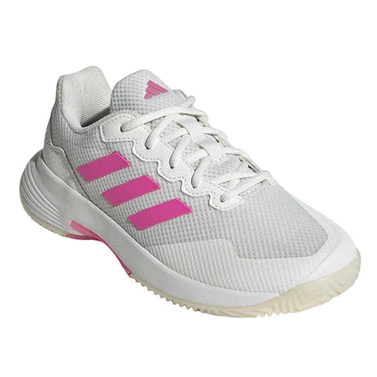 White-Pink-Black - Pack Shot - Adidas Womens-Ladies GameCourt 2.0 3 Stripes Tennis Shoes