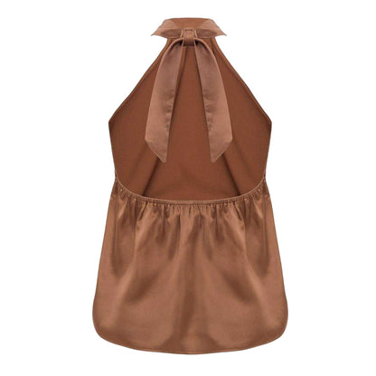 Brown - Back - I Saw It First Womens-Ladies Satin Halter Top