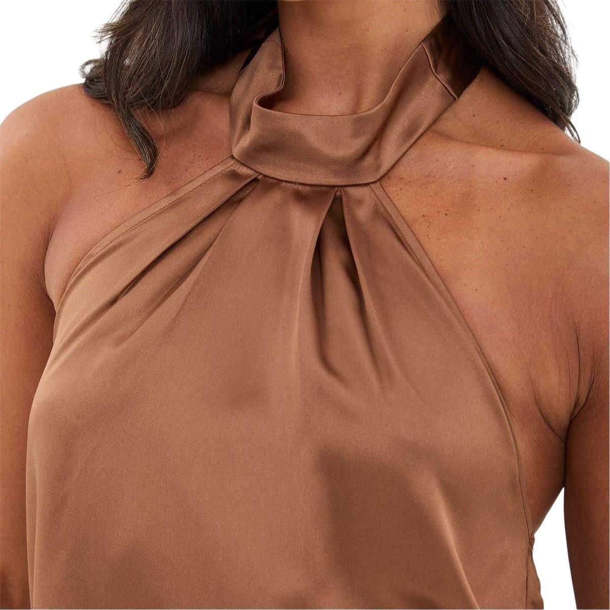 Brown - Side - I Saw It First Womens-Ladies Satin Halter Top