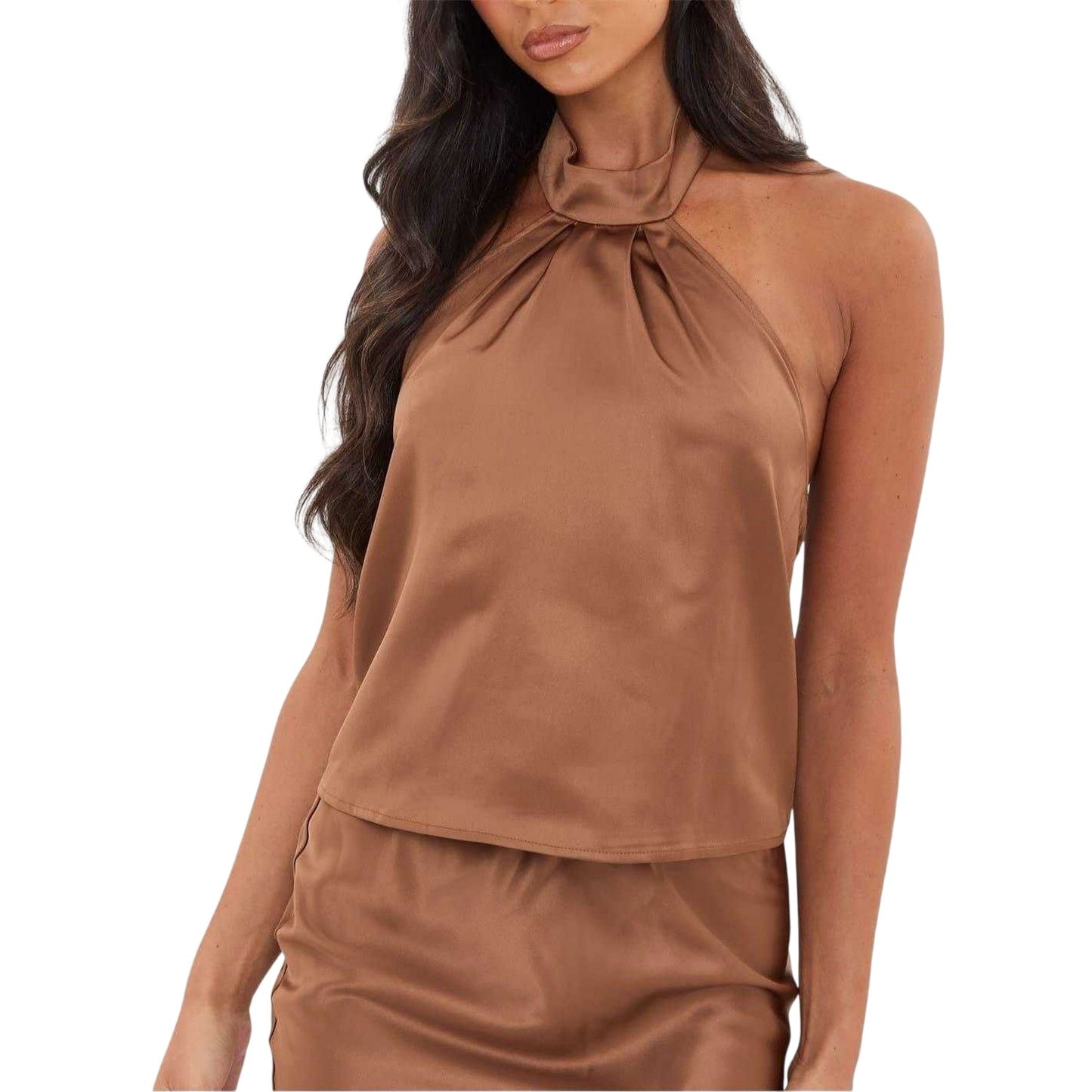Brown - Lifestyle - I Saw It First Womens-Ladies Satin Halter Top