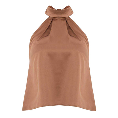 Brown - Front - I Saw It First Womens-Ladies Satin Halter Top