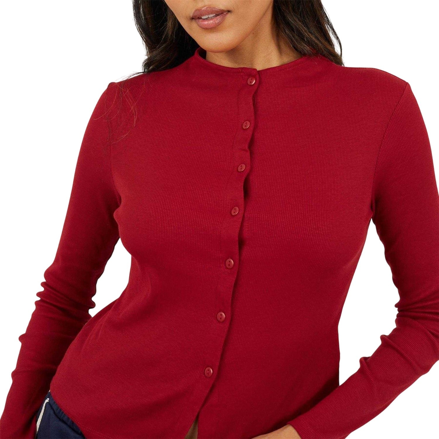 Rouge - Side - Brave Soul Womens-Ladies Button Through Long-Sleeved Top