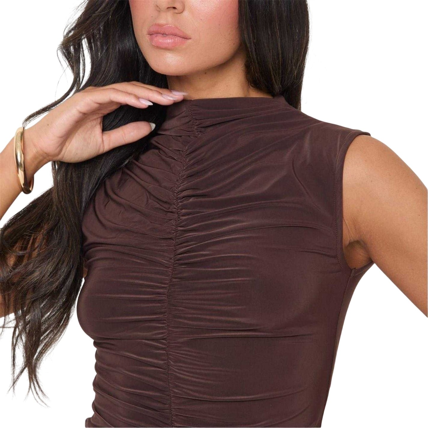 Chocolate - Side - I Saw It First Womens-Ladies Ruched Fitted Top