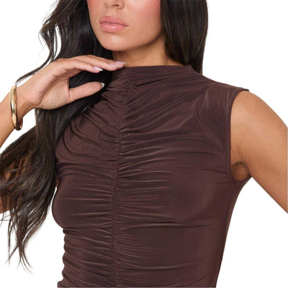 Chocolate - Side - I Saw It First Womens-Ladies Ruched Fitted Top