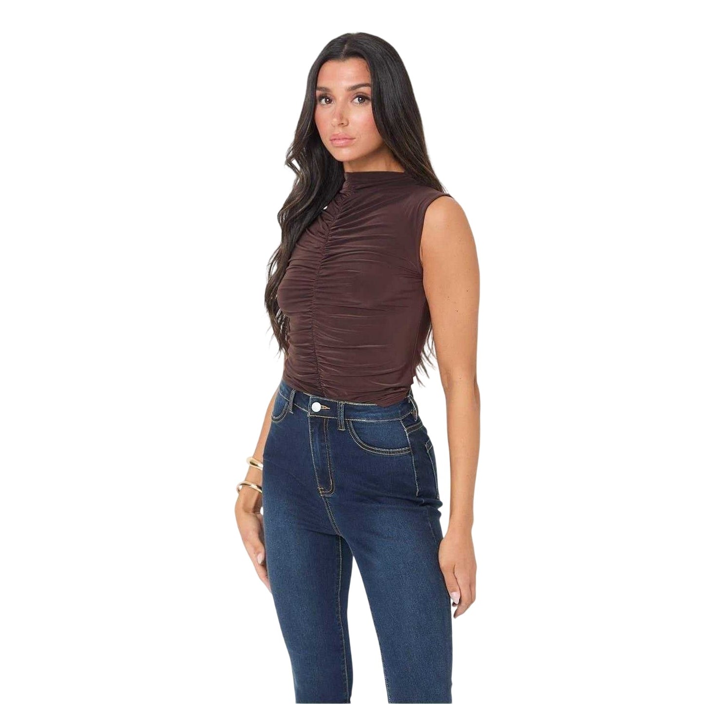 Chocolate - Lifestyle - I Saw It First Womens-Ladies Ruched Fitted Top