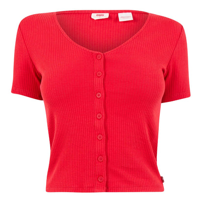 True Red - Front - Levis Womens-Ladies Ribbed V Neck Top