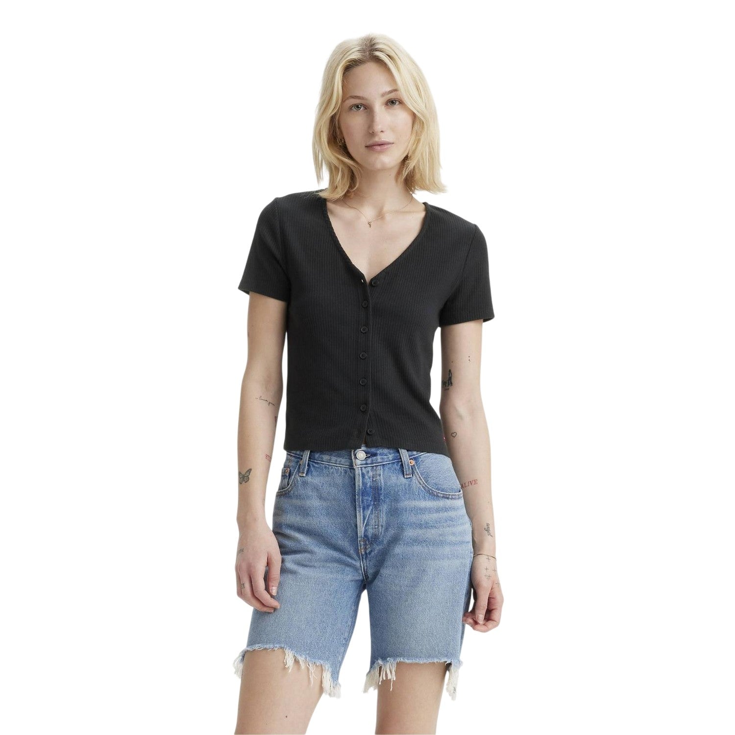 Caviar - Front - Levis Womens-Ladies Ribbed V Neck Top