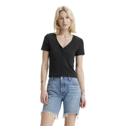 Caviar - Front - Levis Womens-Ladies Ribbed V Neck Top