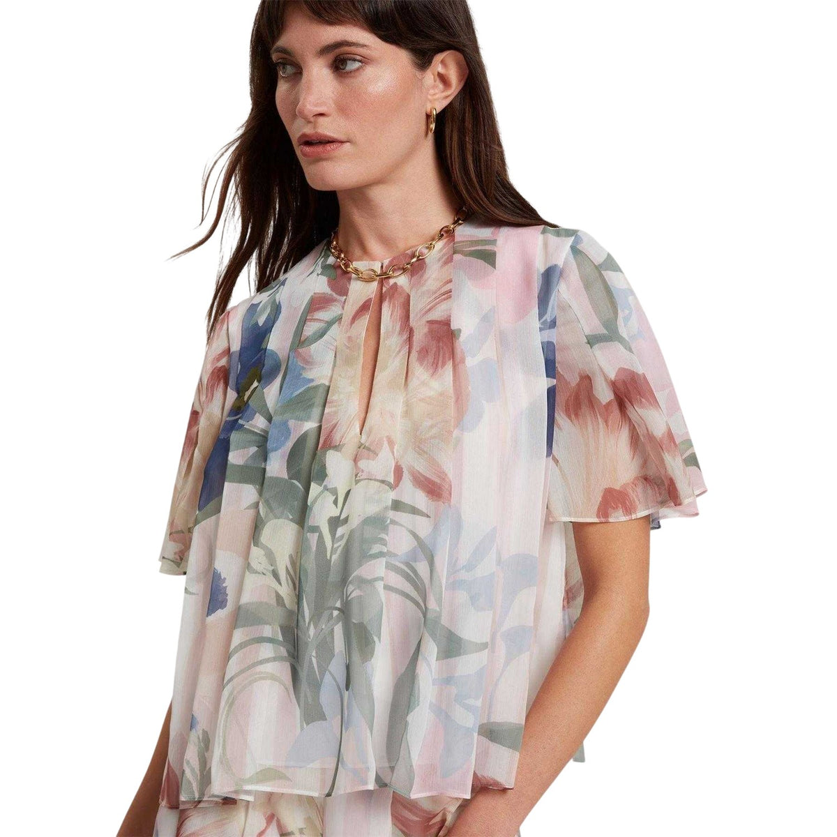 Pink - Side - Ted Baker Womens-Ladies Sheer Fabric Angel Sleeve Blouse