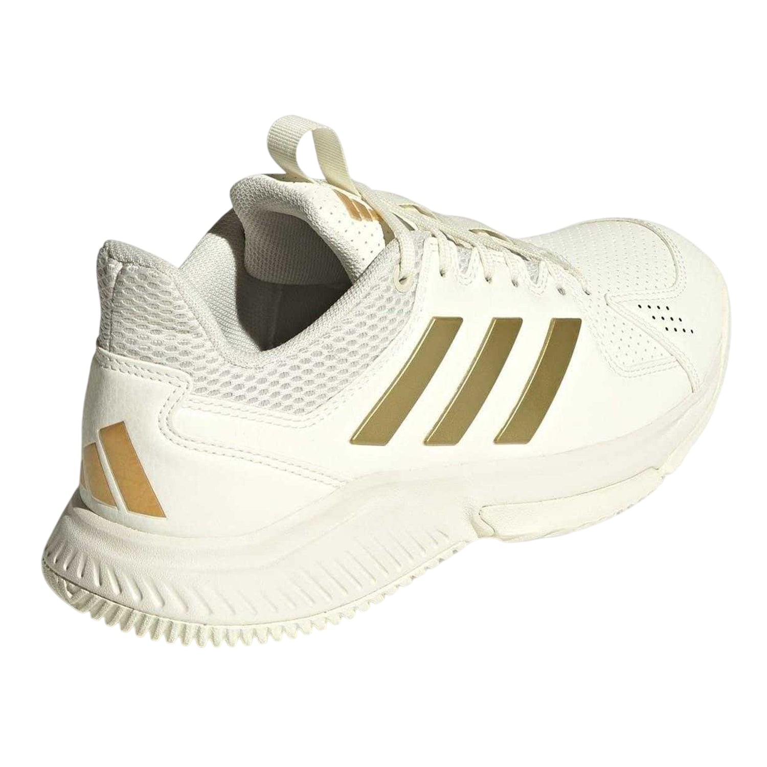 White-Gold - Back - Adidas Womens-Ladies 3 Stripes Low Cut Netball Trainers