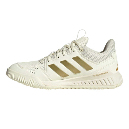 White-Gold - Side - Adidas Womens-Ladies 3 Stripes Low Cut Netball Trainers