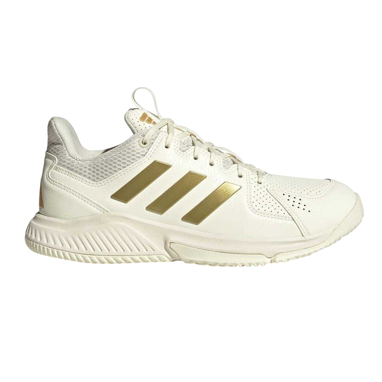 White-Gold - Front - Adidas Womens-Ladies 3 Stripes Low Cut Netball Trainers