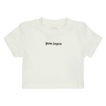 White - Front - Palm Angels Childrens-Kids Logo Cropped Regular T-Shirt